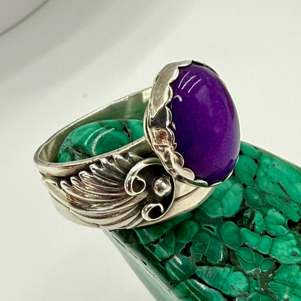 Signed Rita Begay Sterling Silver Charoite Navajo Adjustable Ring